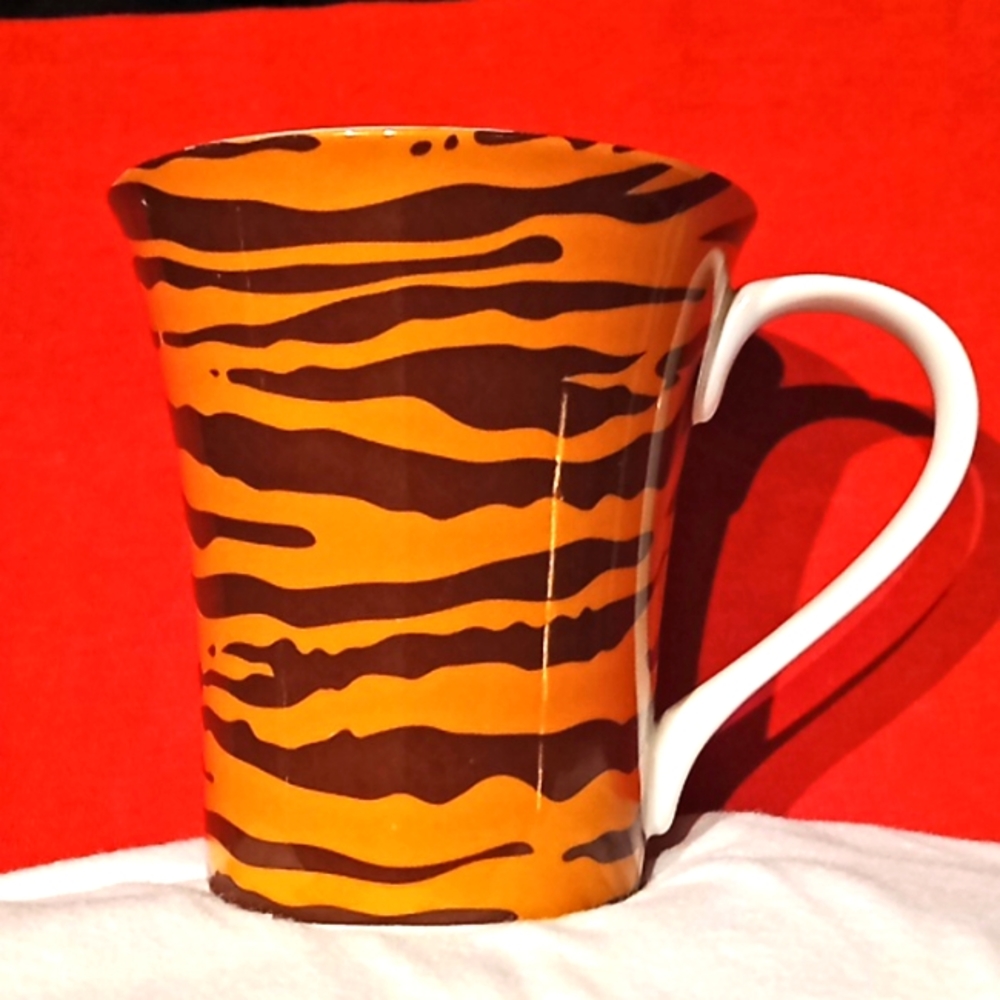 Kilimanjaro Tiger Print  Mug By 222 Fifth PTS International. Fine Porcelain Mug.